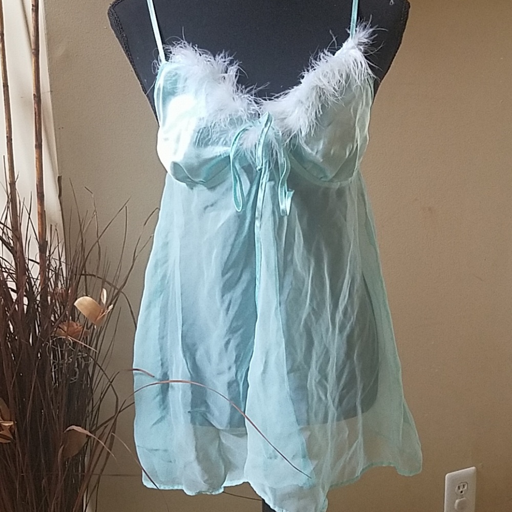 Aqua Blue Lingerie with Fur trim